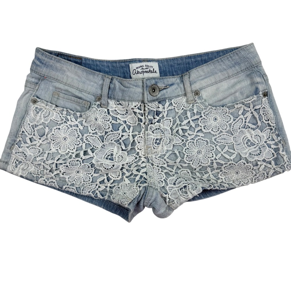 VTG Y2K Aeropostale Crochet Lace Micro Shorts Low rise Floral Festival Size 3/4